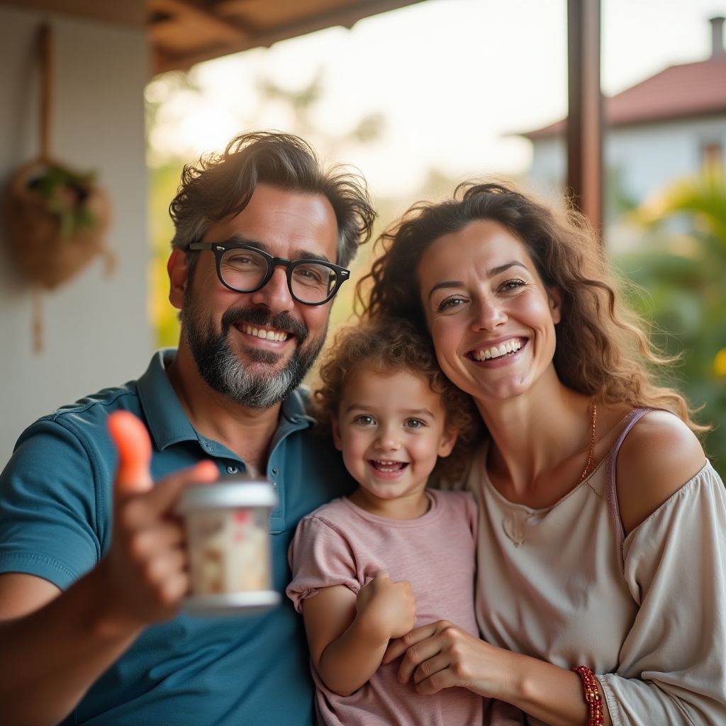 Familia Mendoza celebrando logro financiero
